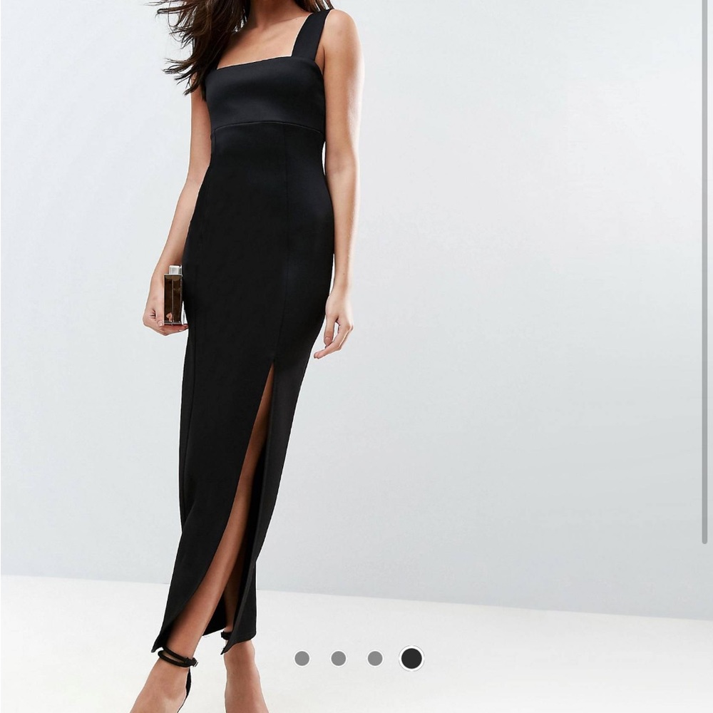 Square neck scuba maxi dress with thigh split
